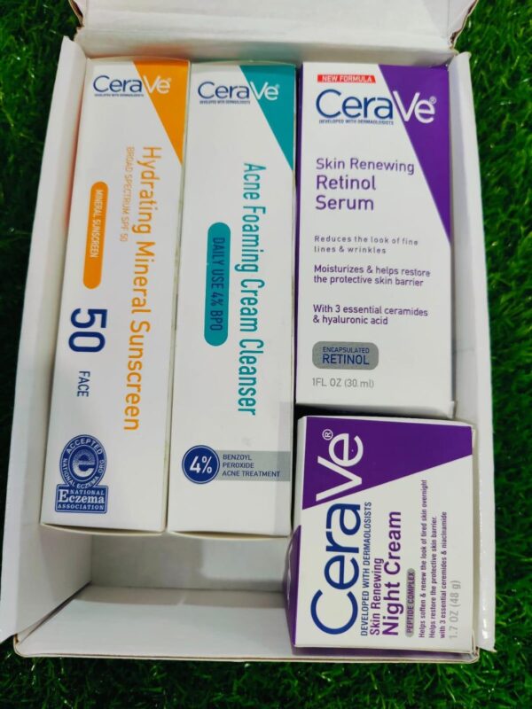 ultimate 4 in 1 skincare bundle: night cream, retinol serum, acne cleanser & sunscreen