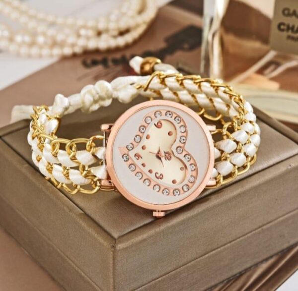 stylish women's quartz heart watch with chain strap 1 pc